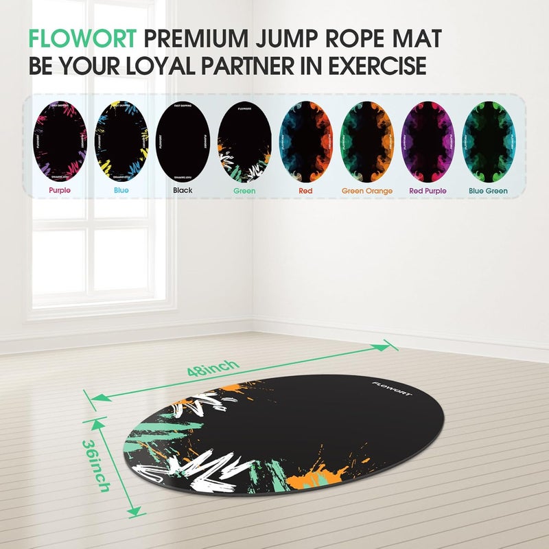 Flowort Cheete Jump Rope Mat Large Rubber Exercise Mat Indoor Outdoor Shock Absorbing Mat Non-Slip Oval Design for Floor & Rope Protection, Workout Mats for Home Gym Flooring - Image 3
